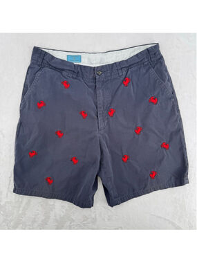 Castaway Men's Shorts Navy Blue Red Embroidered Crabs Size 36 Summer Vacation